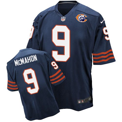 Nike Bears #9 Jim McMahon Navy Blue Throwback Men's Stitched NFL Elite Jersey - Click Image to Close